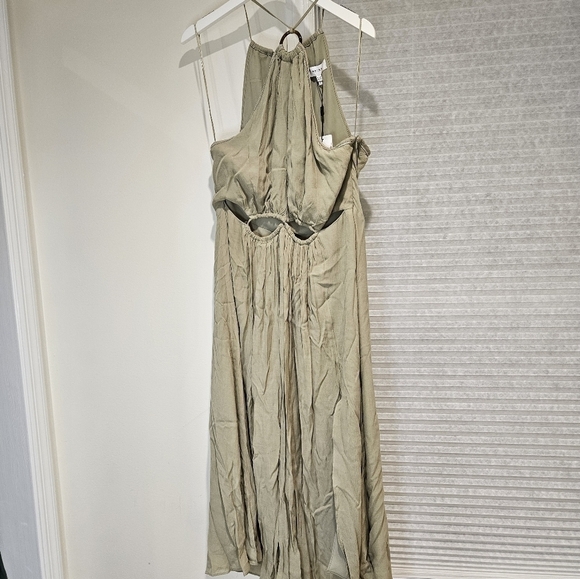 REISS Marta Halter Neck Midi Dress in sage KHAKI Size 10 US / 12 UK - Picture 4 of 5